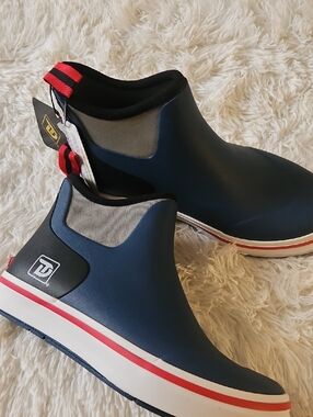 NWT Delicious Navy Blue Slip-On Rain & Snow Ankle Boots with Red Accent